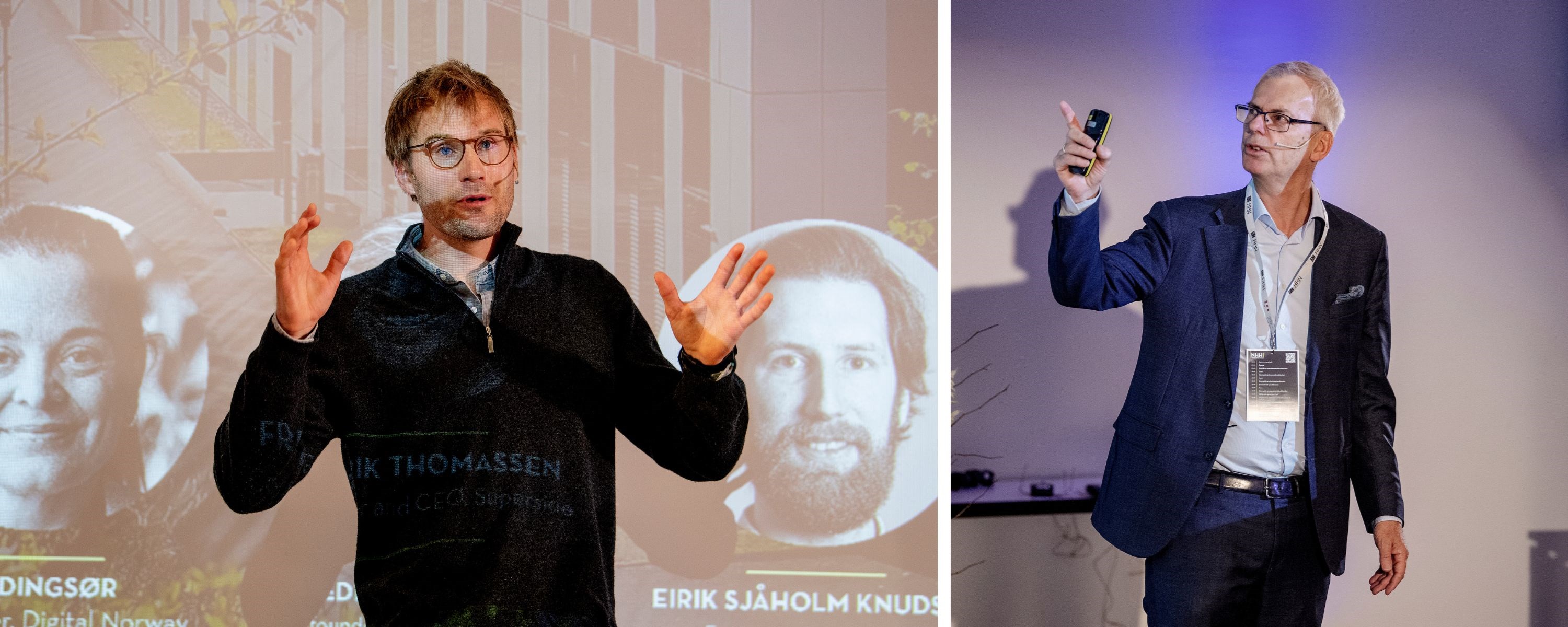 Pictures of CEO of Superside, Fredrik Thomassen, and NHH Rector Øystein Thøgersen. Both attended the NHH Spring Conference. Photo: Helge Skodvin