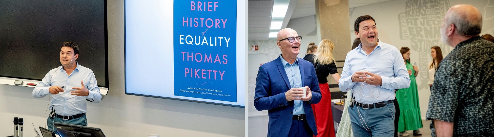 During his lecture, Piketty talked about his new book, “A Brief History of Equality”.  He and Salvanes mingled with the audience before the presentation started.