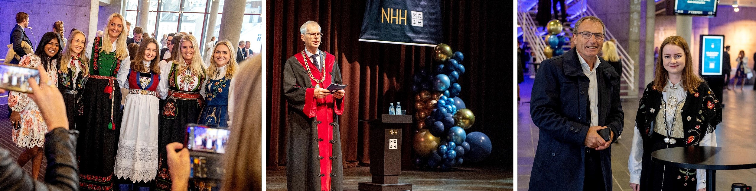 Fredag feiret Norges Handelshøyskole 2022-kullet med masterkandidater i Grieghallen, til stor begeistring for studentene og familie. Rektor Øystein Thøgersen tok farvel med sine studenter fra scenen. En av dem var Ingvild Nitter Vestad (24 ), som var i Grieghallen med foreldrene. – Det er godt og være ferdig, men det er samtidig litt vemod også. sier hun. Foto: Helge Skodvin