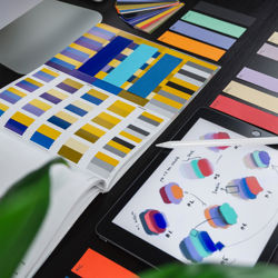A photo of books with color pallettes