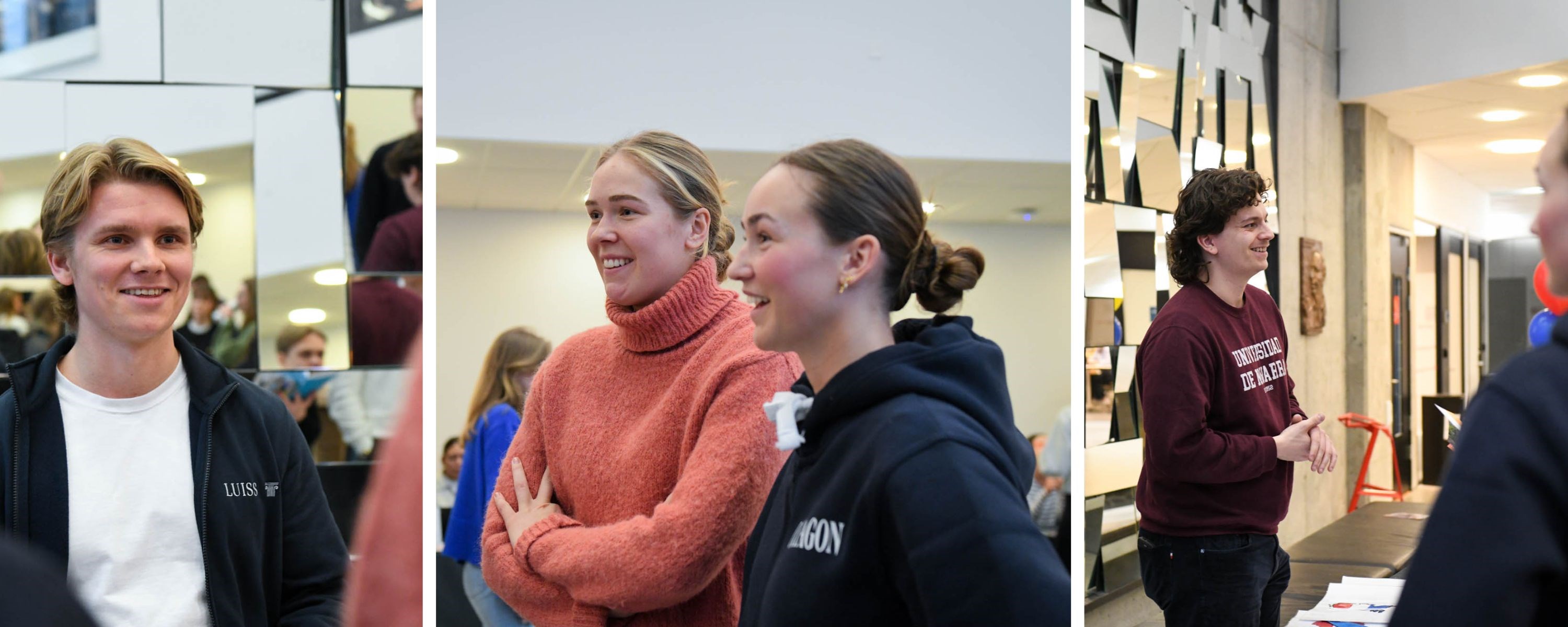 Bilde av Fabian Myrvang, Anna Sten, Oda Lund og Tobias Svendsen på utvekslingsdagen på NHH. Foto: Ingunn Gjærde