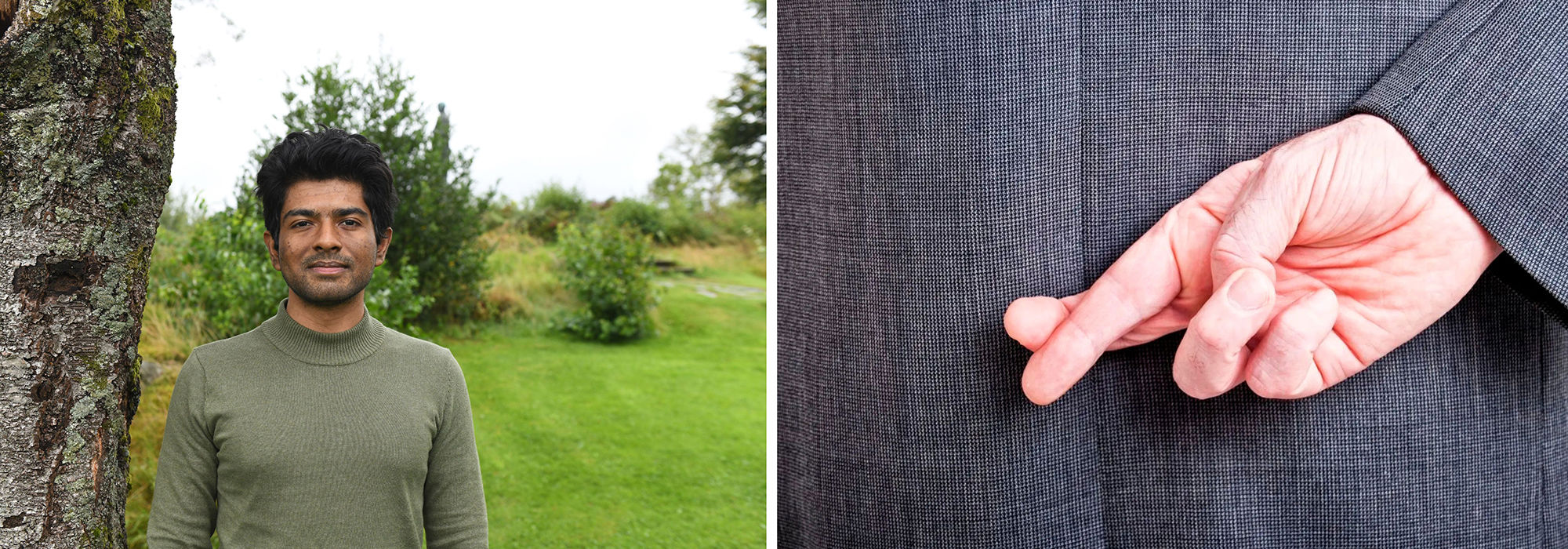 Collage of Jareef B. Martuza and fingers crossed