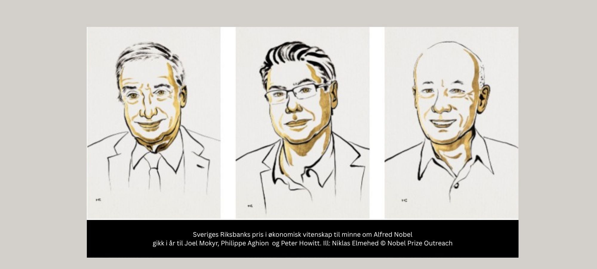 Sveriges Riksbanks pris i økonomisk vitenskap til minne om Alfred Nobel gikk i år til Joel Mokyr, Philippe Aghion  og Peter Howitt. Ill: Niklas Elmehed © Nobel Prize Outreach