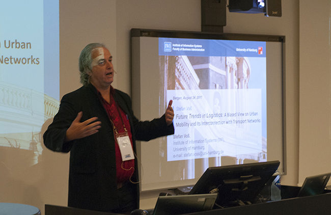 Professor Stefan Voss, University of Hamburg, giving the conference's first plenary talk: "Future Trends in Logistics: A Biased View on Urban Mobility and Its Interconnection with Transport Networks".