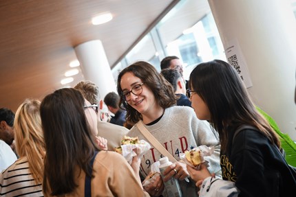 Three female students talking together