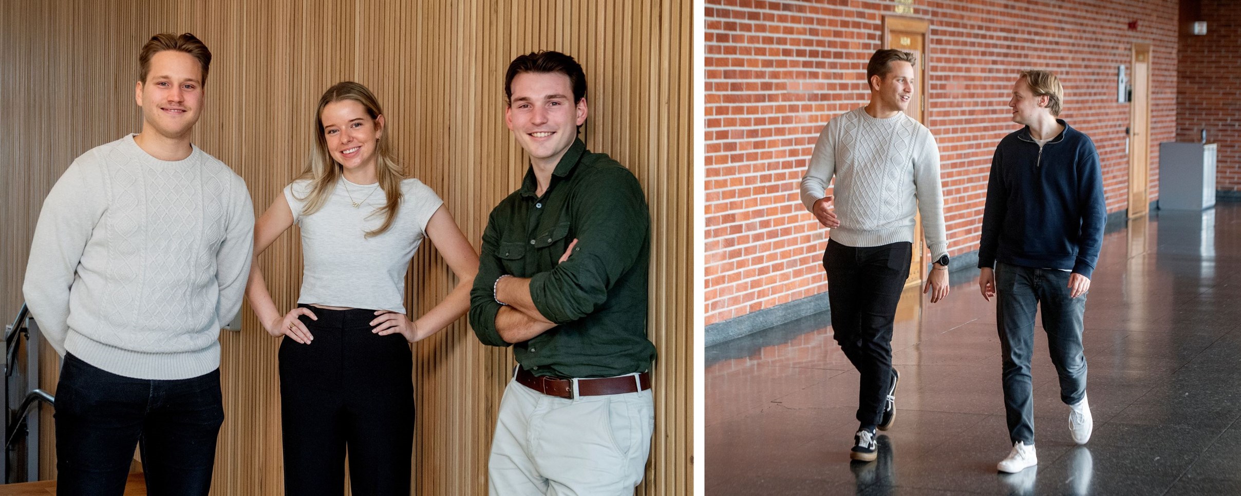 Mikko Juhani Lantto (25) from Finland, Molly Jenkins (22) from Canada and the Norwegian student ambassador Eirik Aarthun (24). To the right: Kristian Stenmark (25), Norwegian ambassador.  