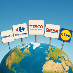 Global grocery giants. AI illustration made with Microsoft Copilot