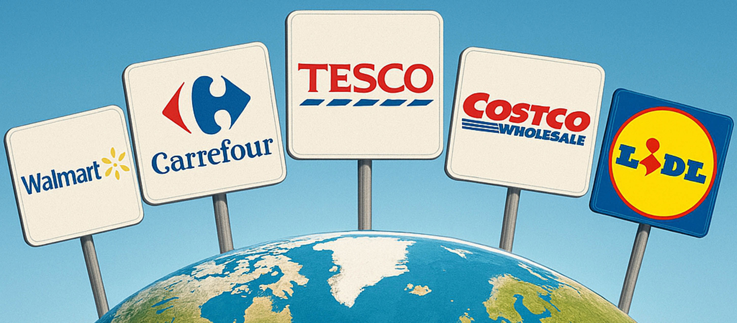 Global grocery giants. AI illustration made with Microsoft Copilot