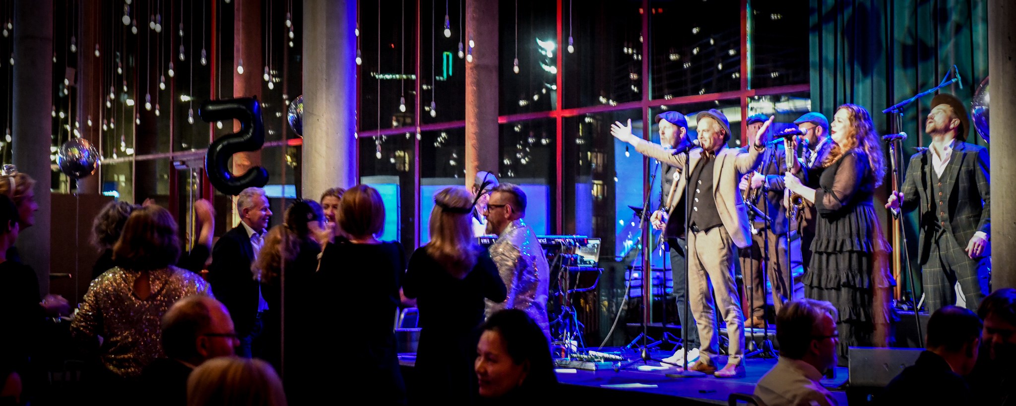 The FLying Dancing kings on stage, employees dancing