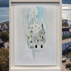 Eline McGeorges kunstverk When Species Meet, Biomatic, Hand and Seeds 