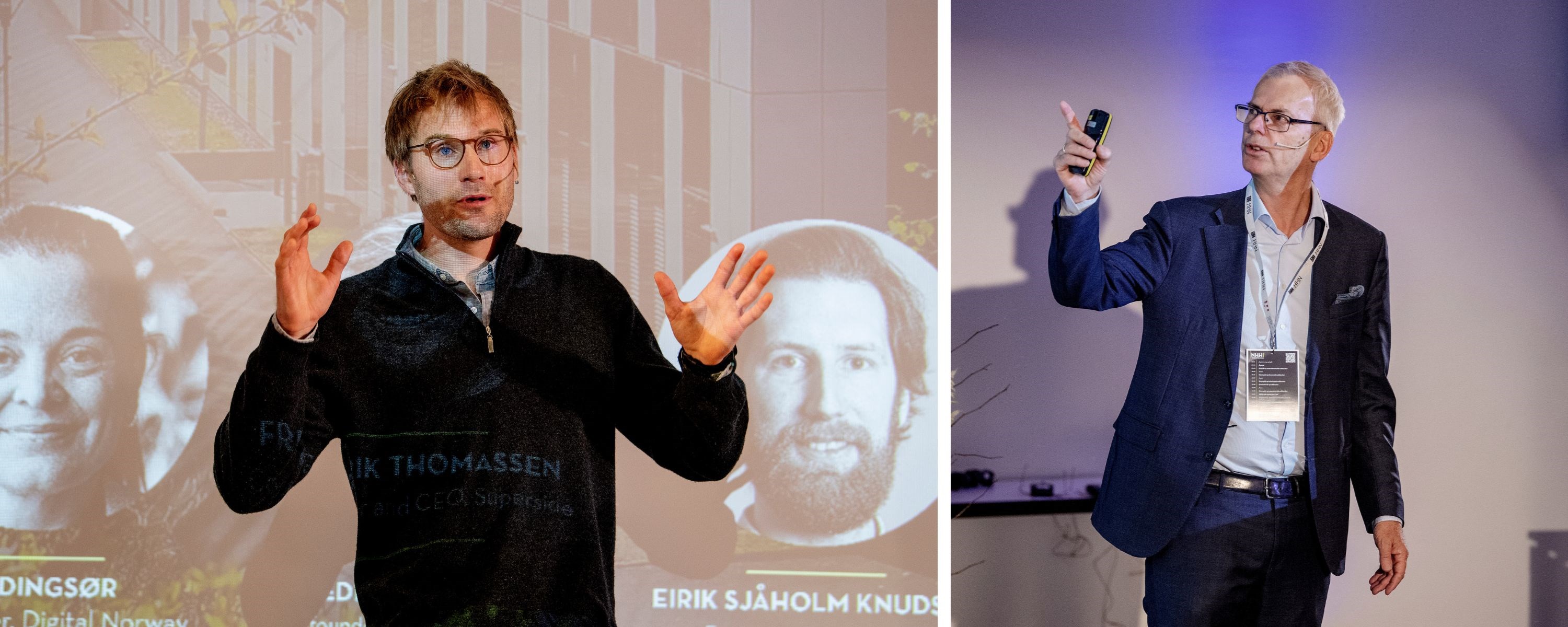 Bilde av Fredrik Thomassen i Superside og NHH-rektor Øystein Thøgersen. Foto: Helge Skodvin