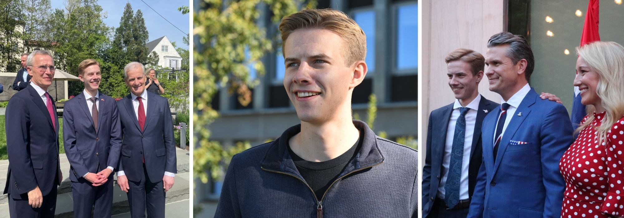 Pete Hegseth, Jennifer, Stoltenber og Støre. NHH-student Knut Visdal. 