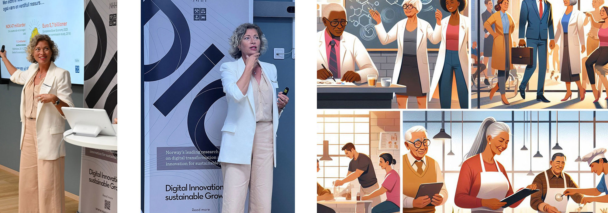 Collage of photos of Egeland and illustration from AI