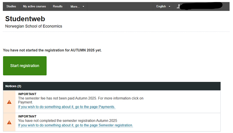 student web start registrering