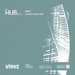 Bilde av en skyskraper med turkis bakgrunn, med logoer til partnere over.