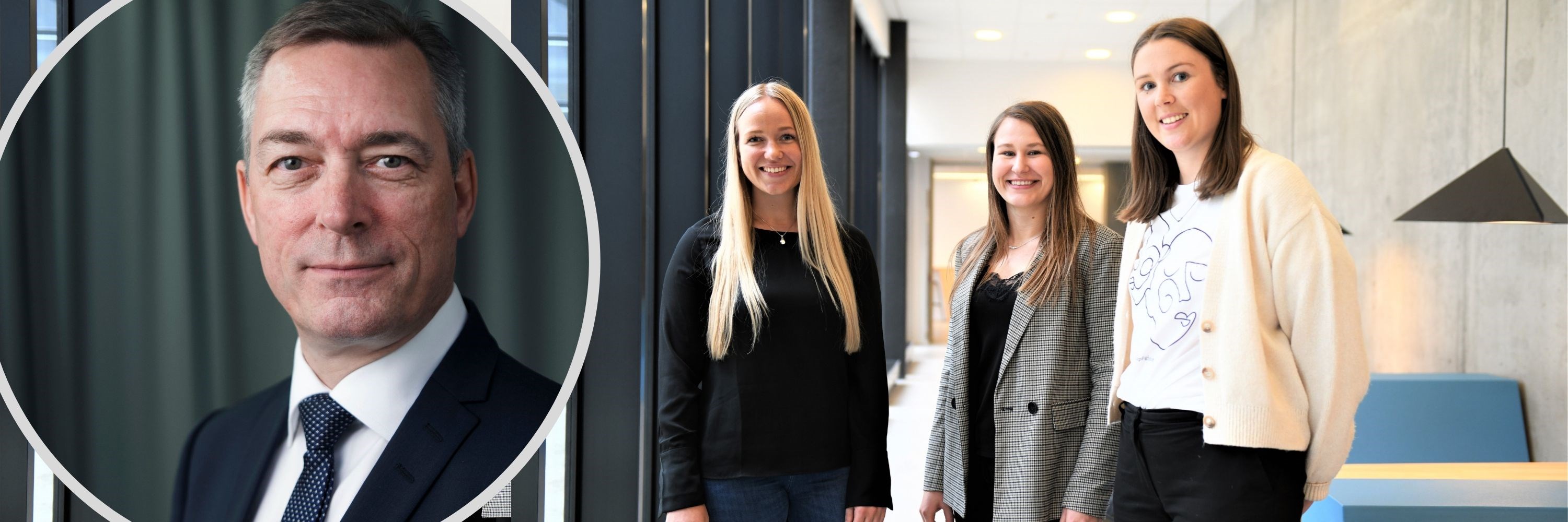 Masterstudentene Lena Øyberg, Susann Øvretveit og Iselin Jordan, samt forsvarsminister Frank Bakke-Jensen.