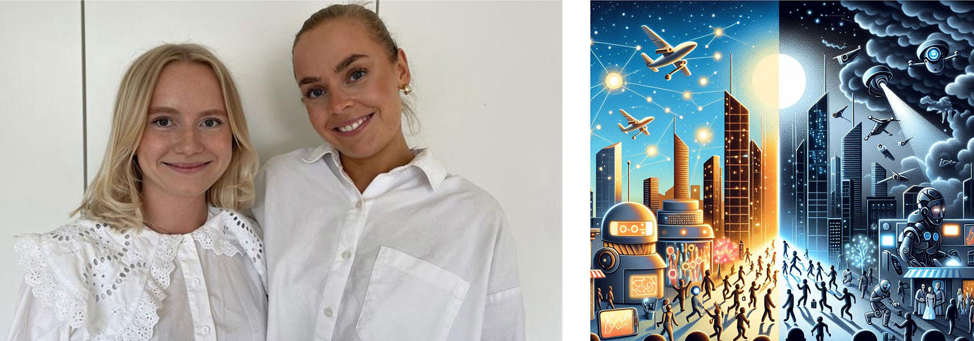 Collage of master students as well as illustration from AI