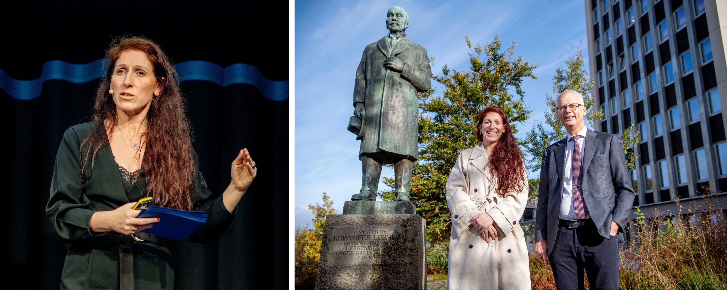 Bilde av Lise Klaveness sammen med NHH-rektor Øystein Thøgersen. Foto: Helge Skodvin 