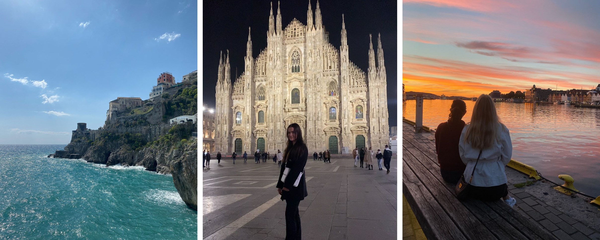 Photos from Marte Johansen Rognli on her exchange semester at Bocconi University. Photo to the right shows a warm summer day in Bergen. Photo: private