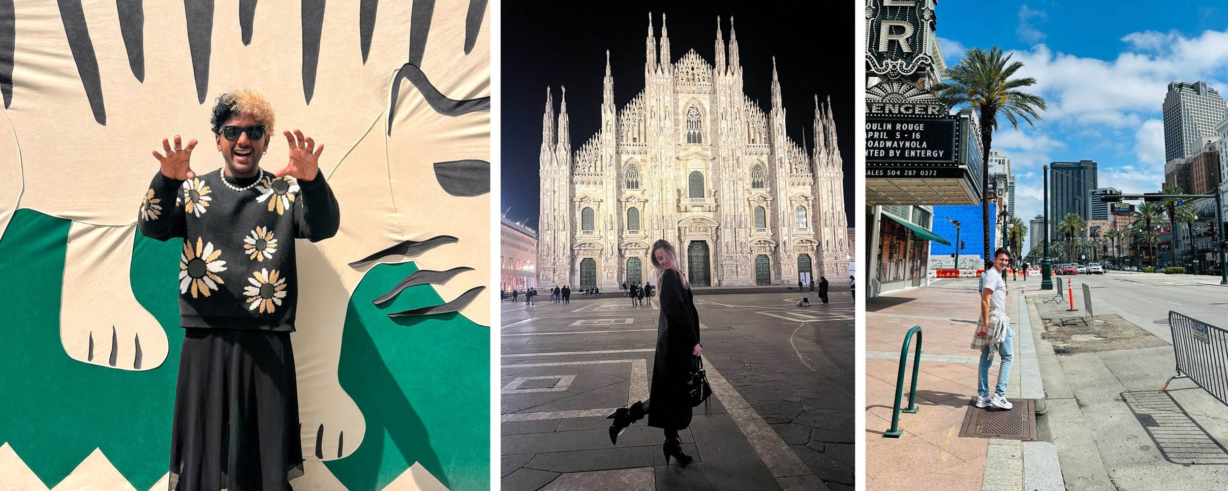 Pictures of Nathaniel Joshua Karunairasah, Maria Welle Fjellbirkeland and Eirik Aarthun, from their exchange semester to Italy and the US.  