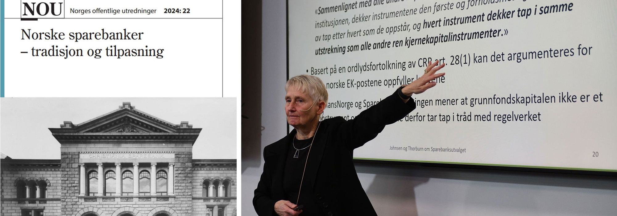 Bildemontasje med forside fra utredning og Karin Thorburn