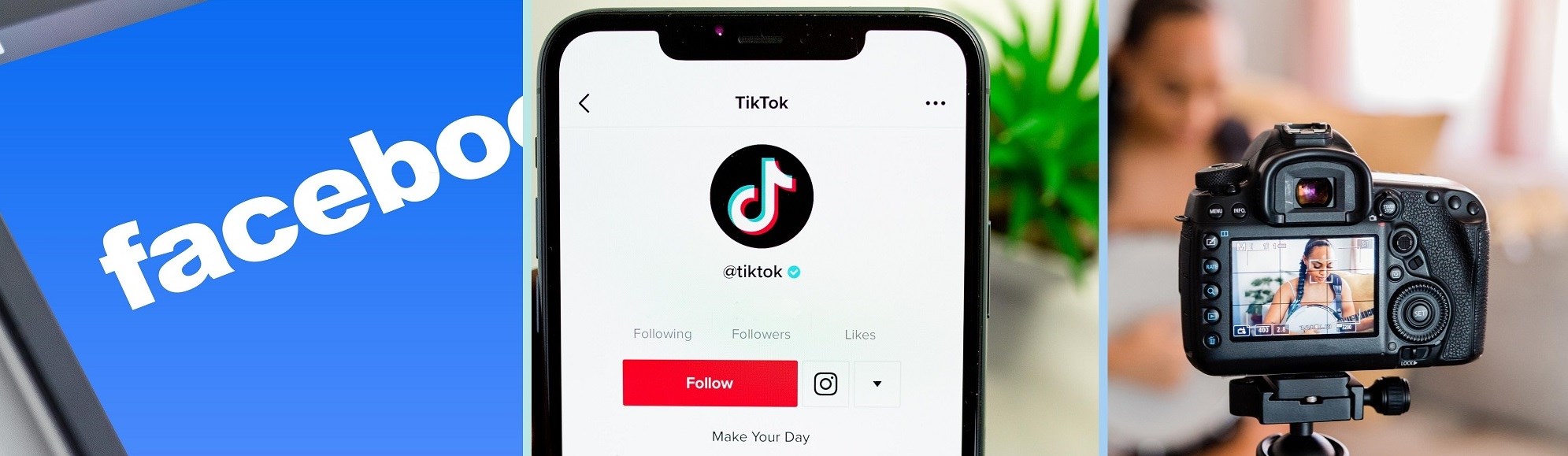 facebook. tiktok logo. videokamera