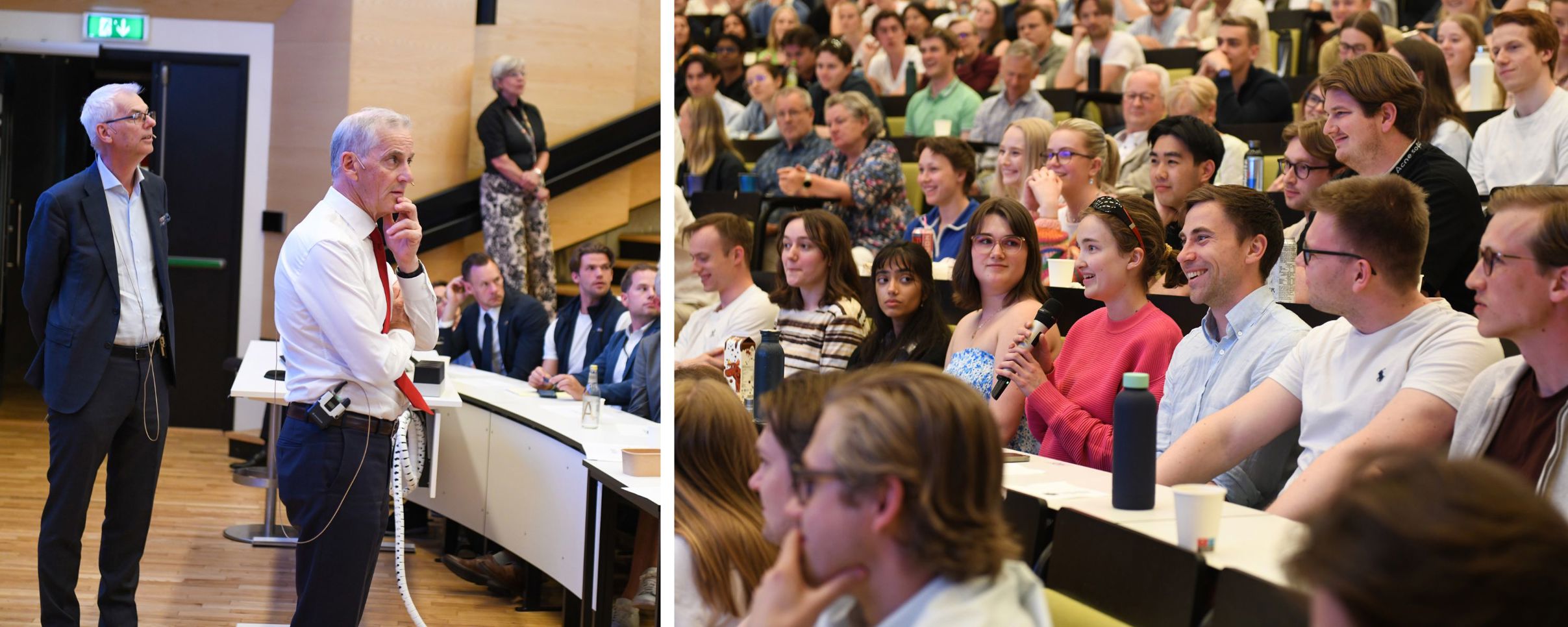 Bilde av statsminister Jonas Gahr Støre og NHH-studenter. Foto: Ingrid Aarseth Johannessen