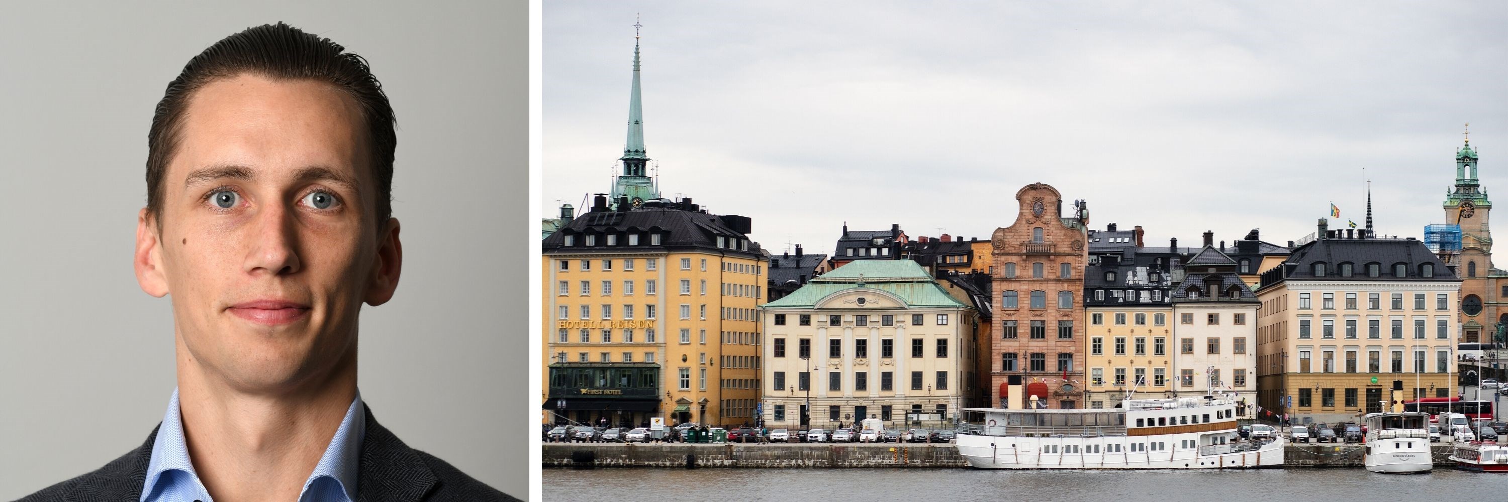 Bilde av mennesker som går i gate i Stockholm og bilde av Alexander L. P. Willén.