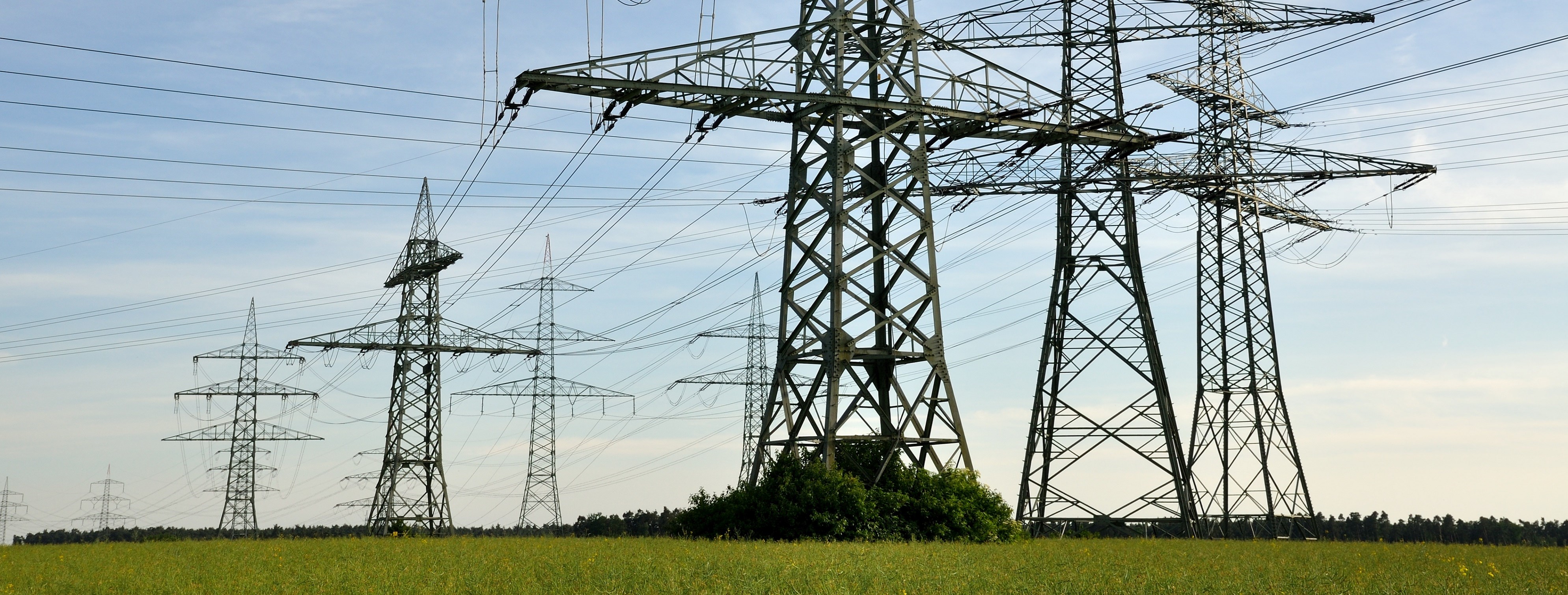 Electricity pylons at Raitersaich substation, Roßtal, Germany 