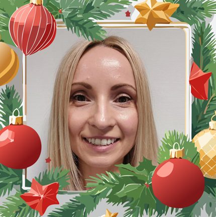 Portrait photo of Magdalena with Christmas frame around