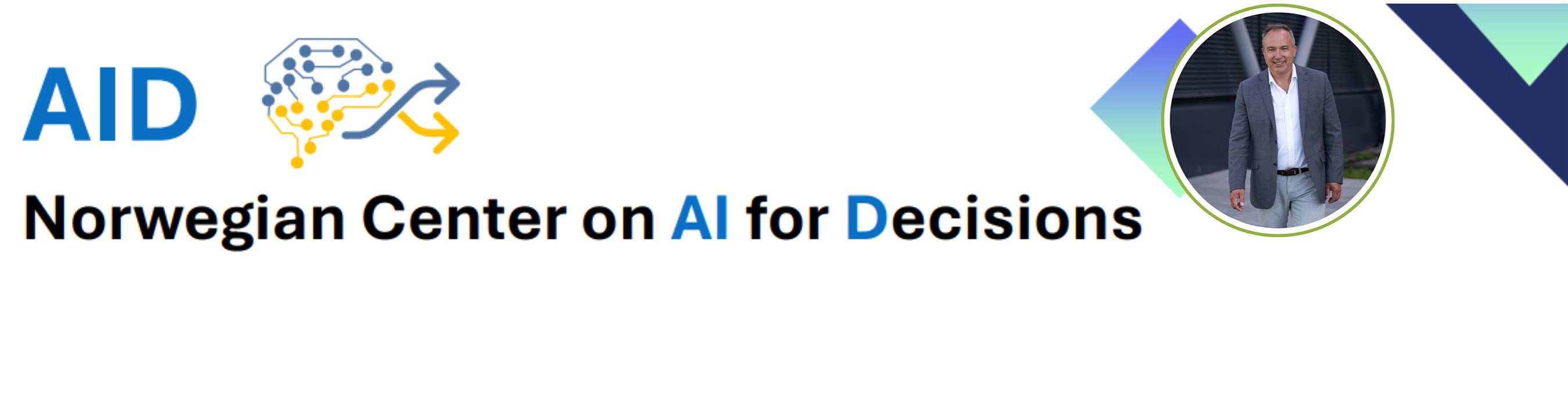 Collage of logo for new research center with photo of Verner Hølleland imposed.