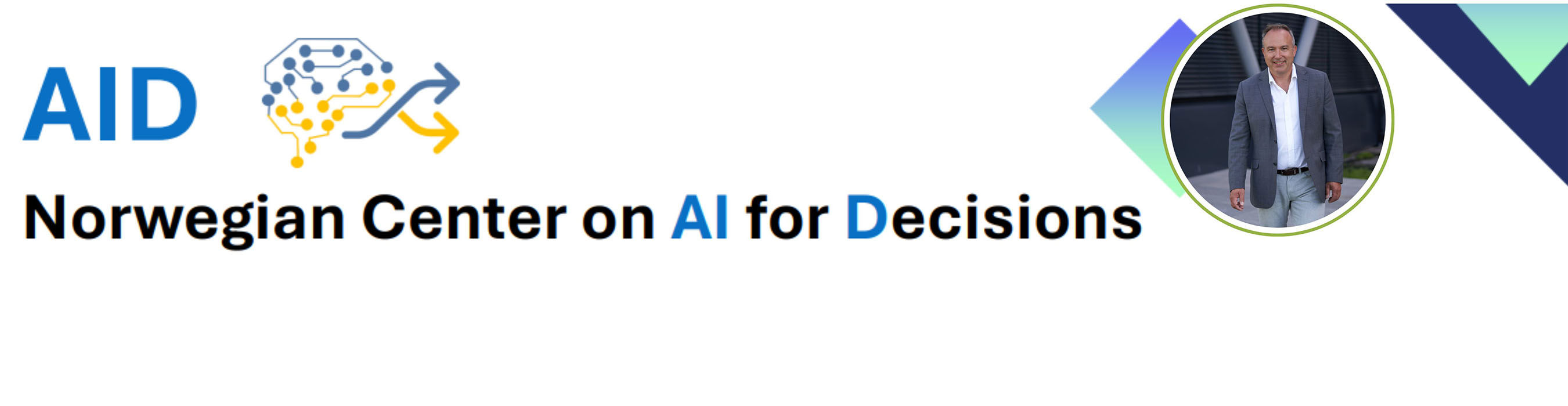 Collage of logo for new research center with photo of Verner Hølleland imposed.