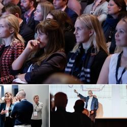 Alumnikonferansen er NHHs fremste møteplass for tidligere studenter. I år er datoen 20. oktober, ganske nøyaktig to år etter at NHH inviterte alumni til The Hub i Oslo.  I 2019 var det fullt hus. Foto: Siv Dolmen