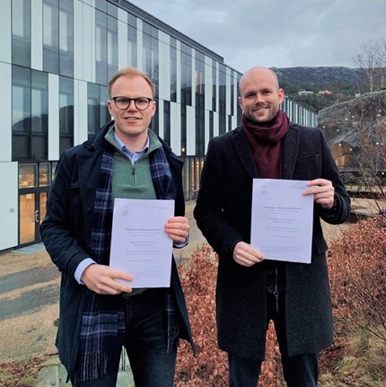 Master's degree students Kristian Wøien Stø and Andreas Vestre. 