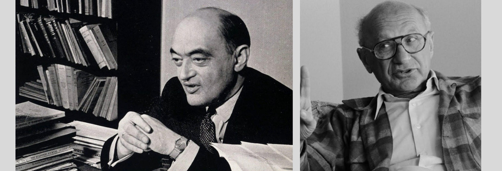 Dagens etablerte virksomheter er innovative og samfunnsengasjerte. Dette er ikke hva Milton Friedman (til høyre) eller Joseph Schumpeter mente at virksomhetene verken skulle eller kunne. Så feil kan man ta, skriver Tor W. Andreassen. Foto: reason.com/blog (Friedman) og Schumpeter (Harvard Universitet)