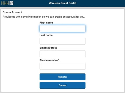 Wireless guest registration form