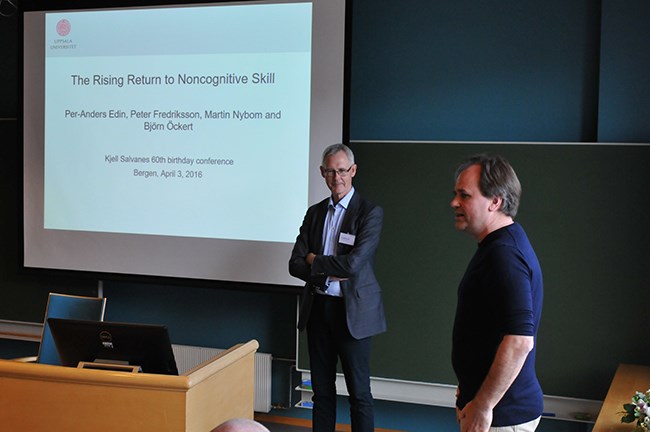 Professors Per-Anders Edin, Uppsala University, and Bertil Tungodden, NHH.